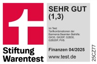 Siegel der Stiftung Warentest: Note 1,3 für die Tarifkombinationen der Barmenia Beamten Beihilfe