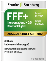 Siegel: Franke und Bornberg geben der Berufsunfähigkeitsversicherung ohne Arbeitsunfähigkeit die Note hervorragend